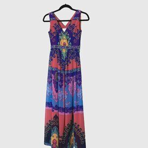Mod Cloth Womens Colorful Flowy Sleeveless Empire Maxi Dress Pockets Size XXS